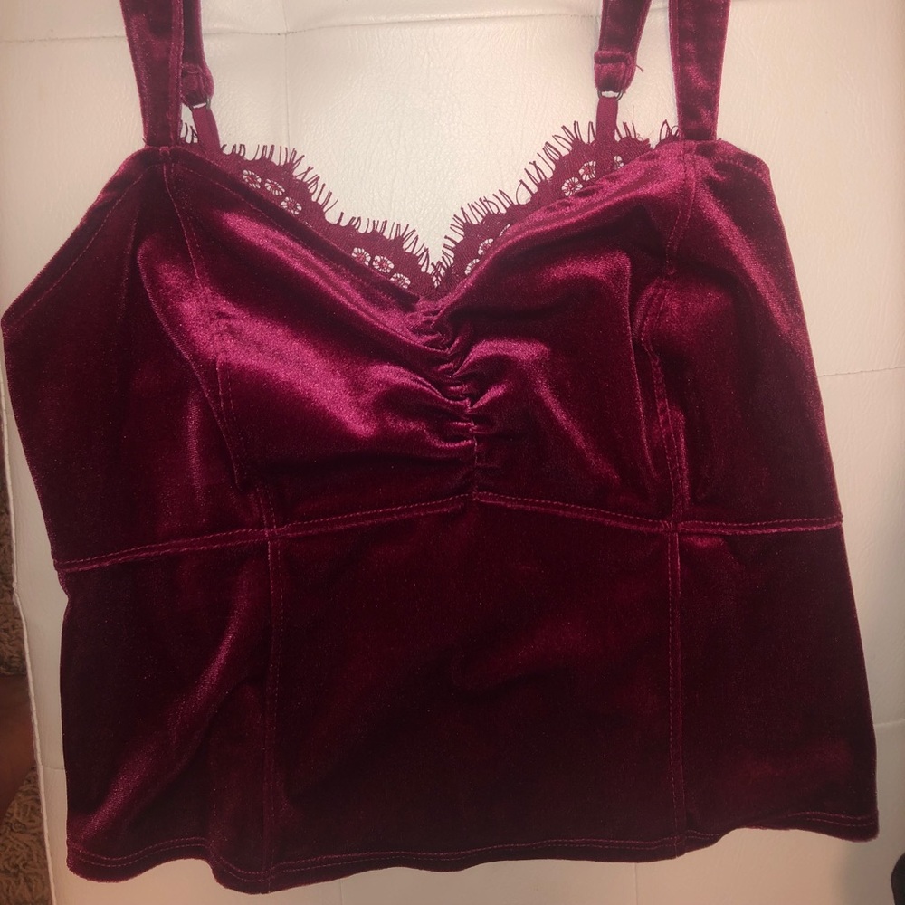 NWT A&F Maroon Velvet Lacey Tank